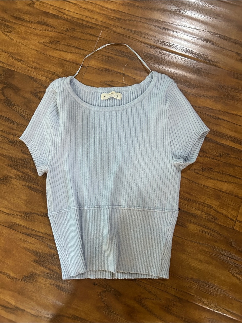 La Hearts Light Blue Ribbed Short Sleeve Top